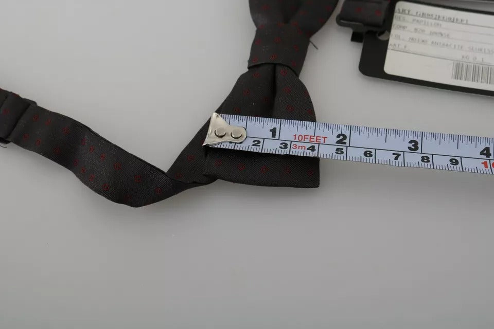 Dolce & Gabbana Gray Dotted Silk Adjustable Neck Bow Tie | Regal Royce