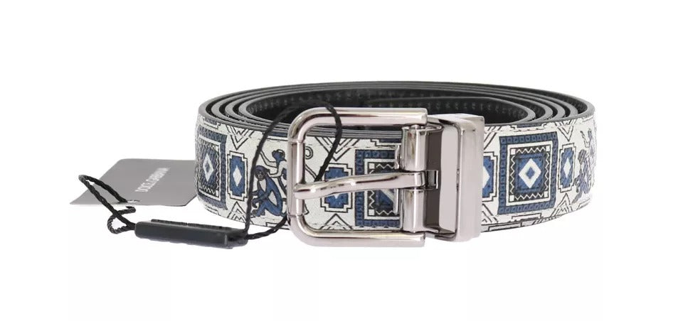 Dolce & Gabbana White Blue Silk Bowtie Leather Belt Gift Box Set | Regal Royce