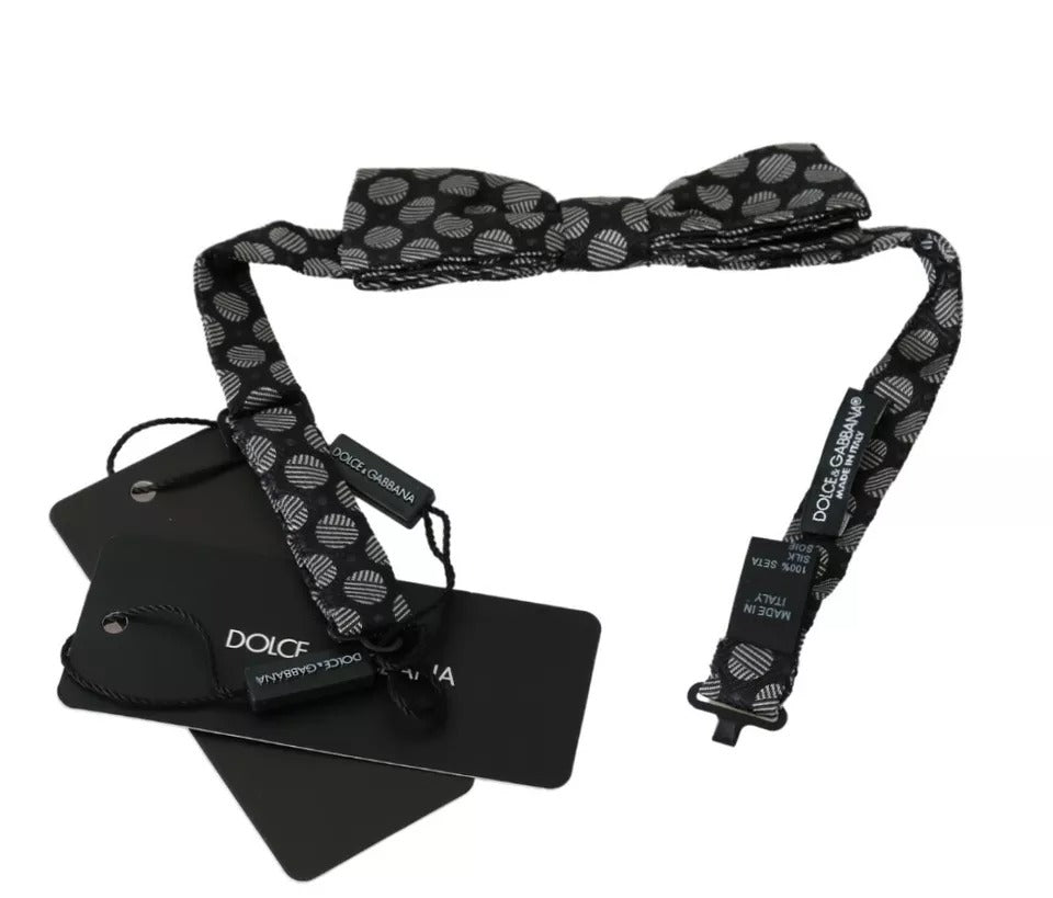Dolce & Gabbana Black Silk Circles Men Necktie Bow Tie | Regal Royce