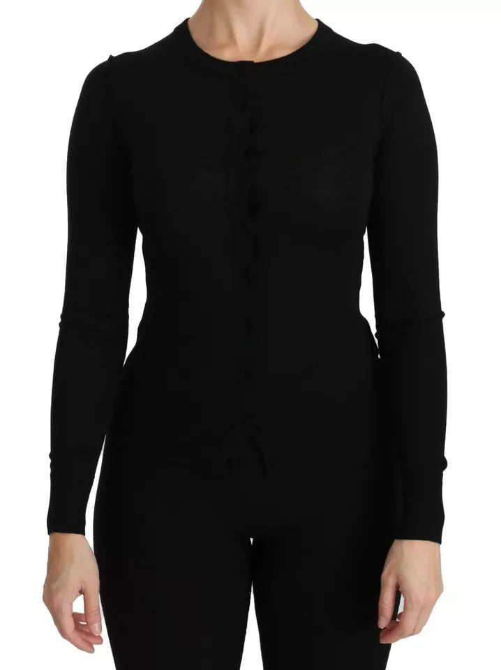Dolce & Gabbana Black Virgin Wool Long Sleeve Top Blouse Top | Regal Royce