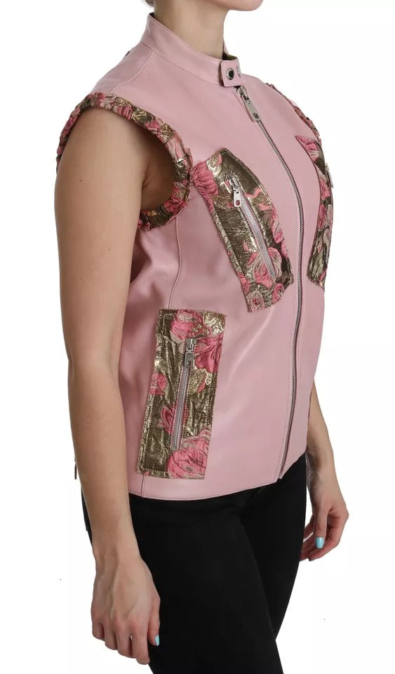 Dolce & Gabbana Pink Leather Sleeveless Vest Jacket Blouse | Regal Royce