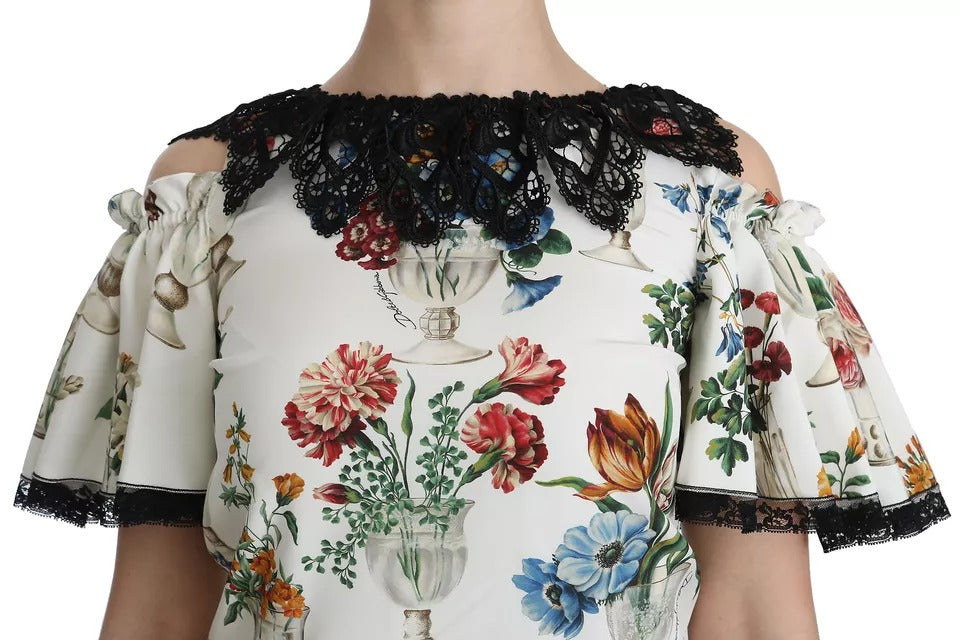 Dolce & Gabbana White Lace Floral Vase Shift Mini Dress | Regal Royce