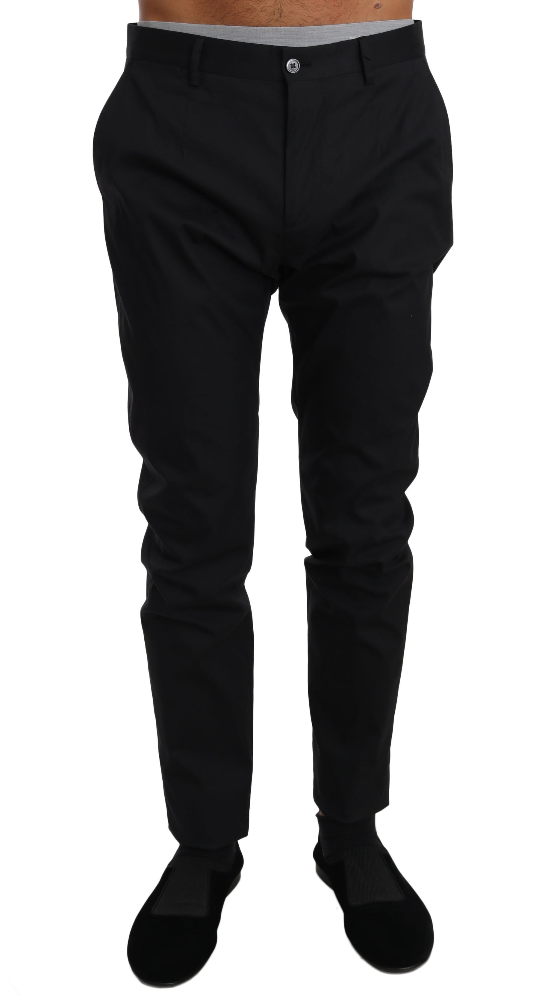 Dolce & Gabbana Black Cotton Stretch Formal Trousers Pants | Regal Royce