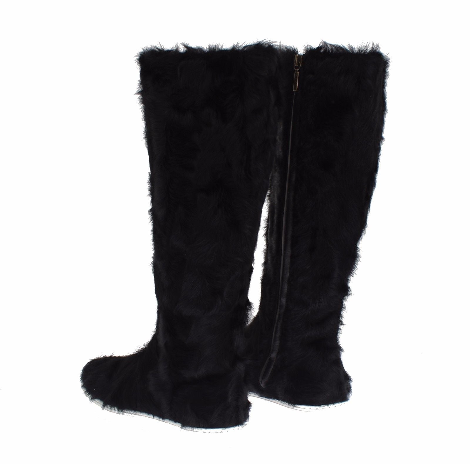 Dolce & Gabbana Black Xiangao Lamb Fur Leather Boots | Regal Royce