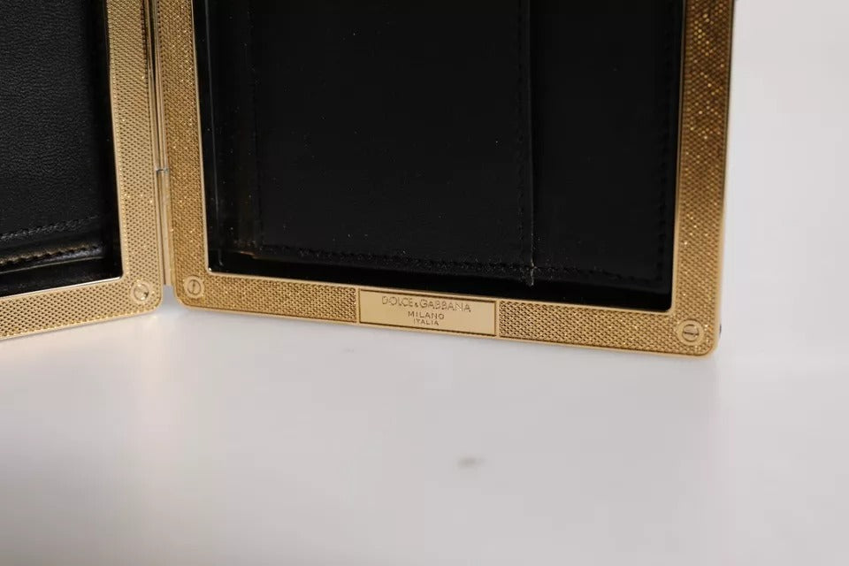 Dolce & Gabbana Black Leather Gold Frame Clutch Evening Party Purse Bag | Regal Royce