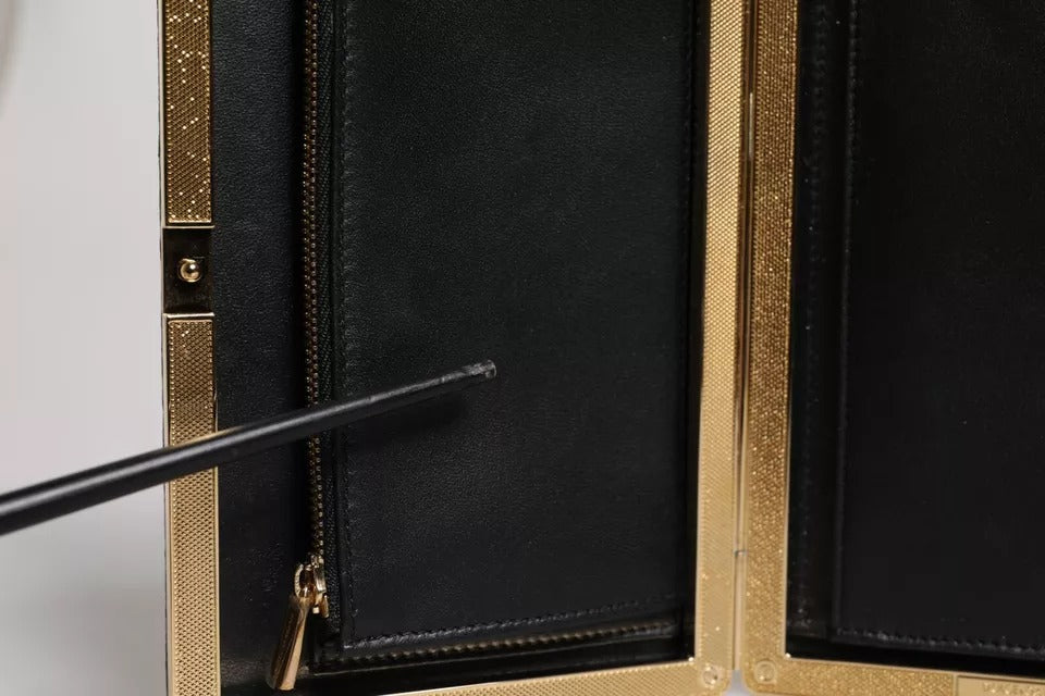 Dolce & Gabbana Black Leather Gold Frame Clutch Evening Party Purse Bag | Regal Royce