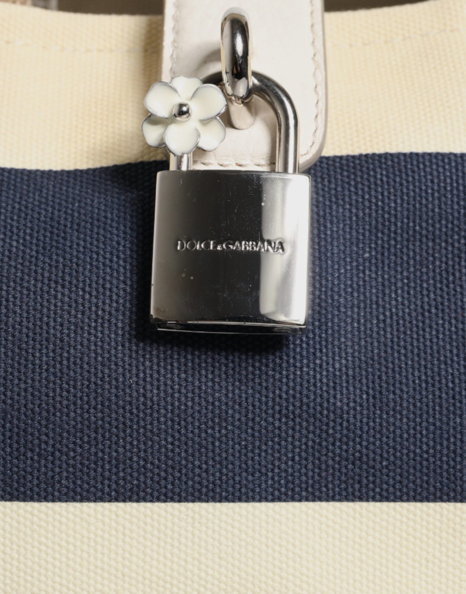 Dolce & Gabbana White Navy Striped Canvas Top Handle Tote Bag | Regal Royce