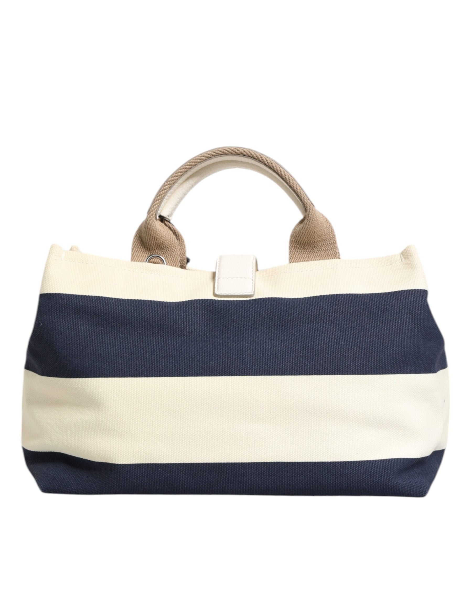 Dolce & Gabbana White Navy Striped Canvas Top Handle Tote Bag | Regal Royce