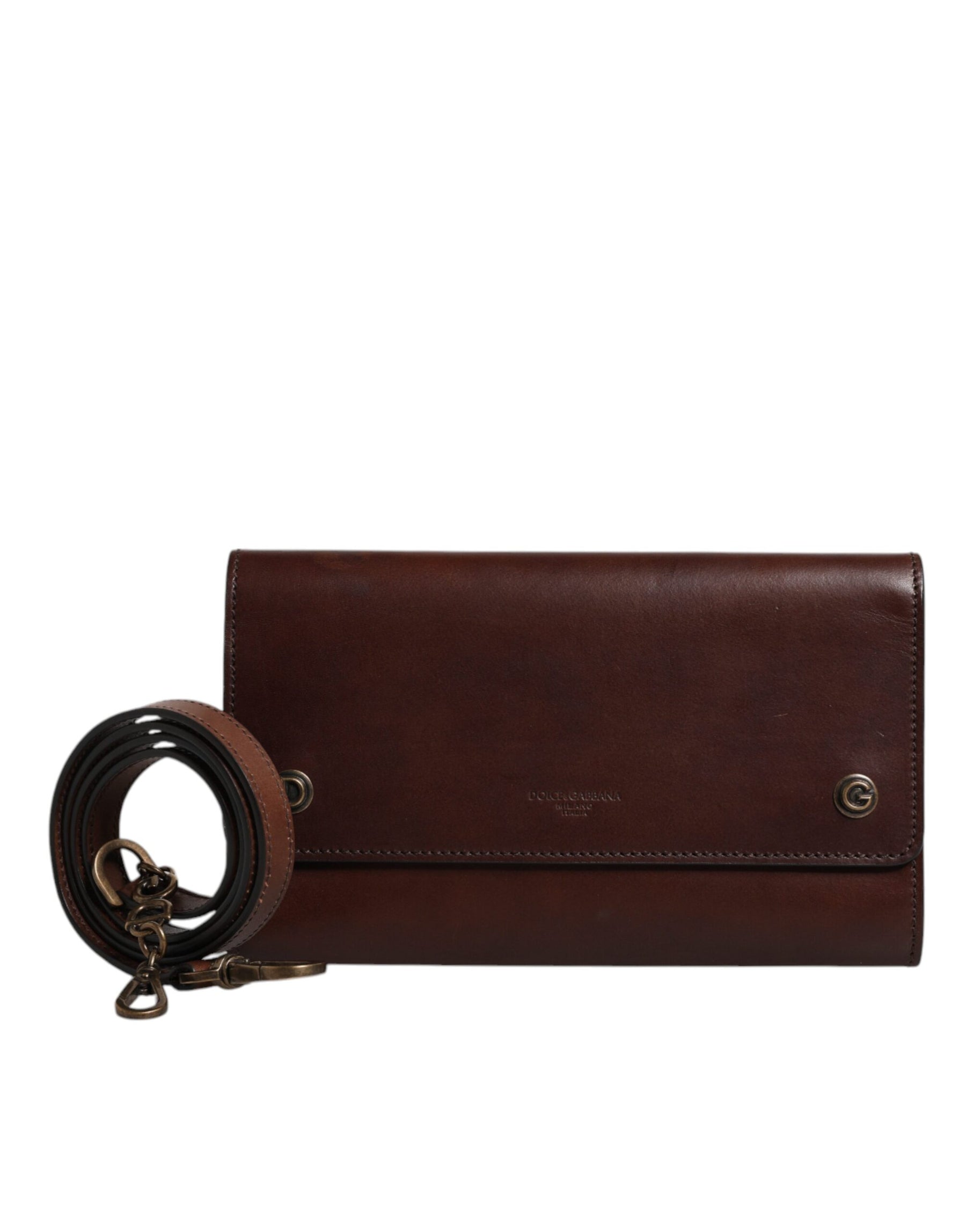 Dolce & Gabbana Brown Leather Logo Embossed Crossbody Bag | Regal Royce