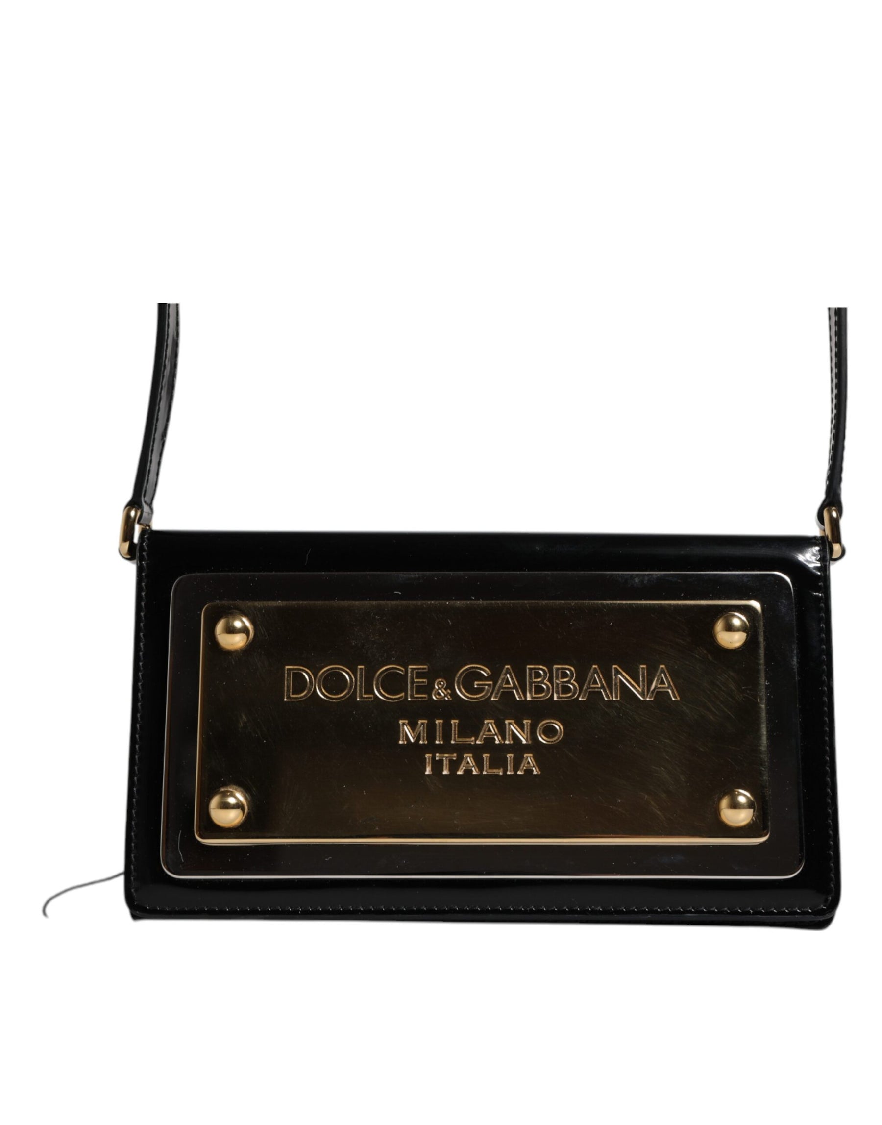 Dolce & Gabbana Black Patent Leather Logo Plaque Crossbody Bag | Regal Royce