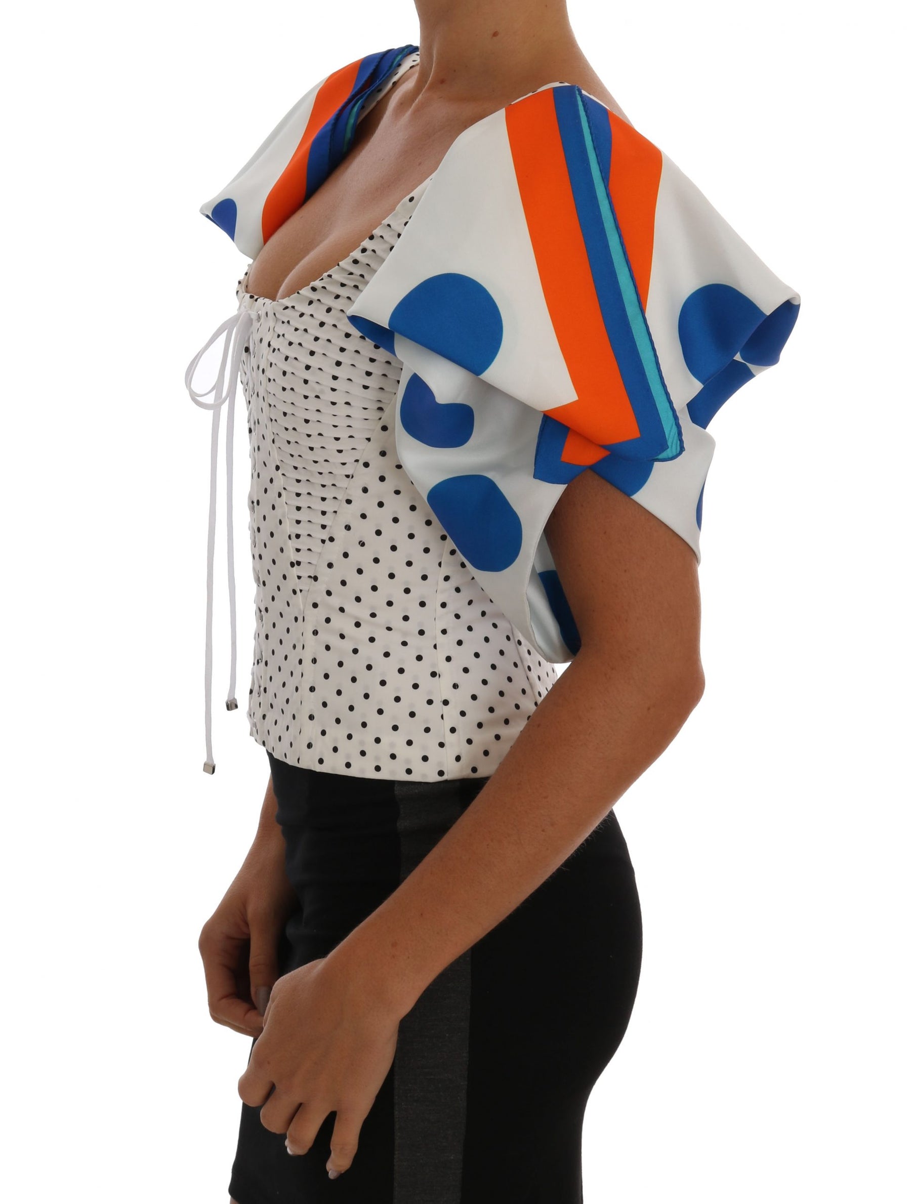Dolce & Gabbana White Polka Silk Corset Bustier Top | Regal Royce