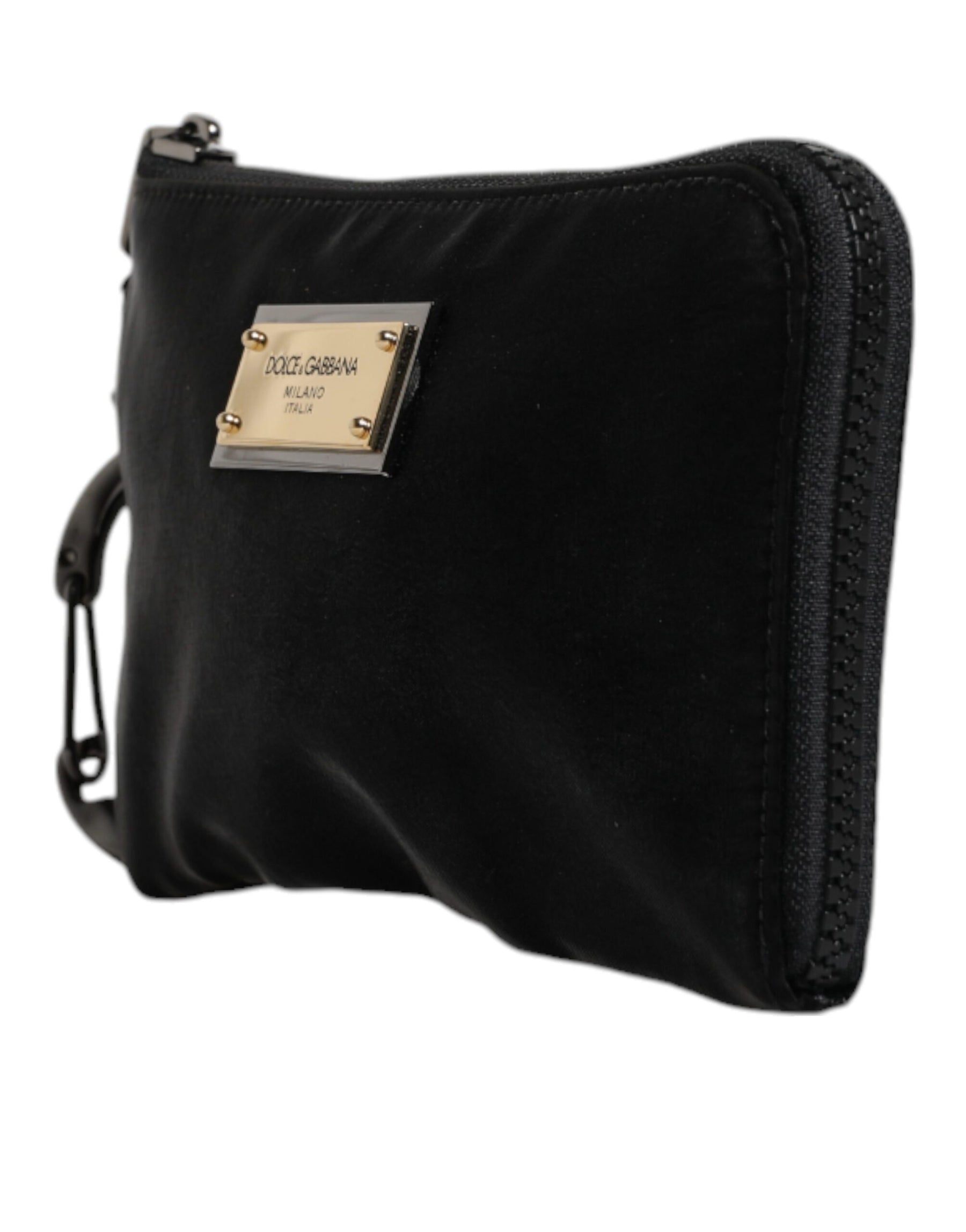 Dolce & Gabbana Black Nylon Logo Plaque Keyring Pouch Clutch Bag | Regal Royce