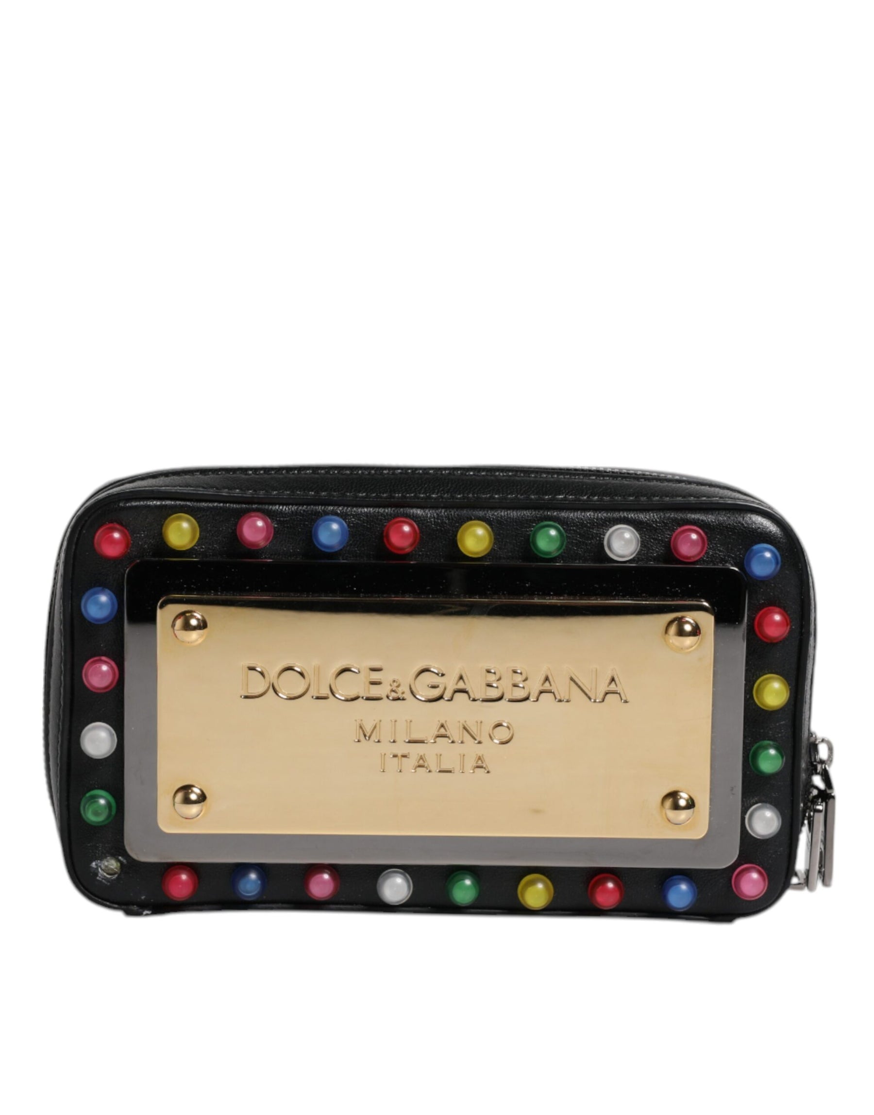 Dolce & Gabbana Black Leather LED Logo Wrist Strap Clutch Bag | Regal Royce