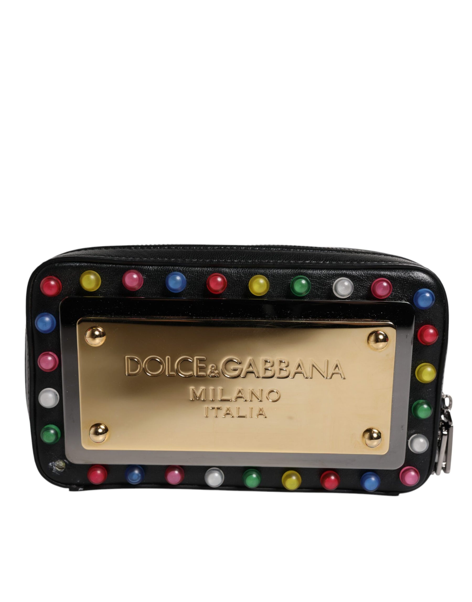 Dolce & Gabbana Black Leather LED Logo Wrist Strap Clutch Bag | Regal Royce