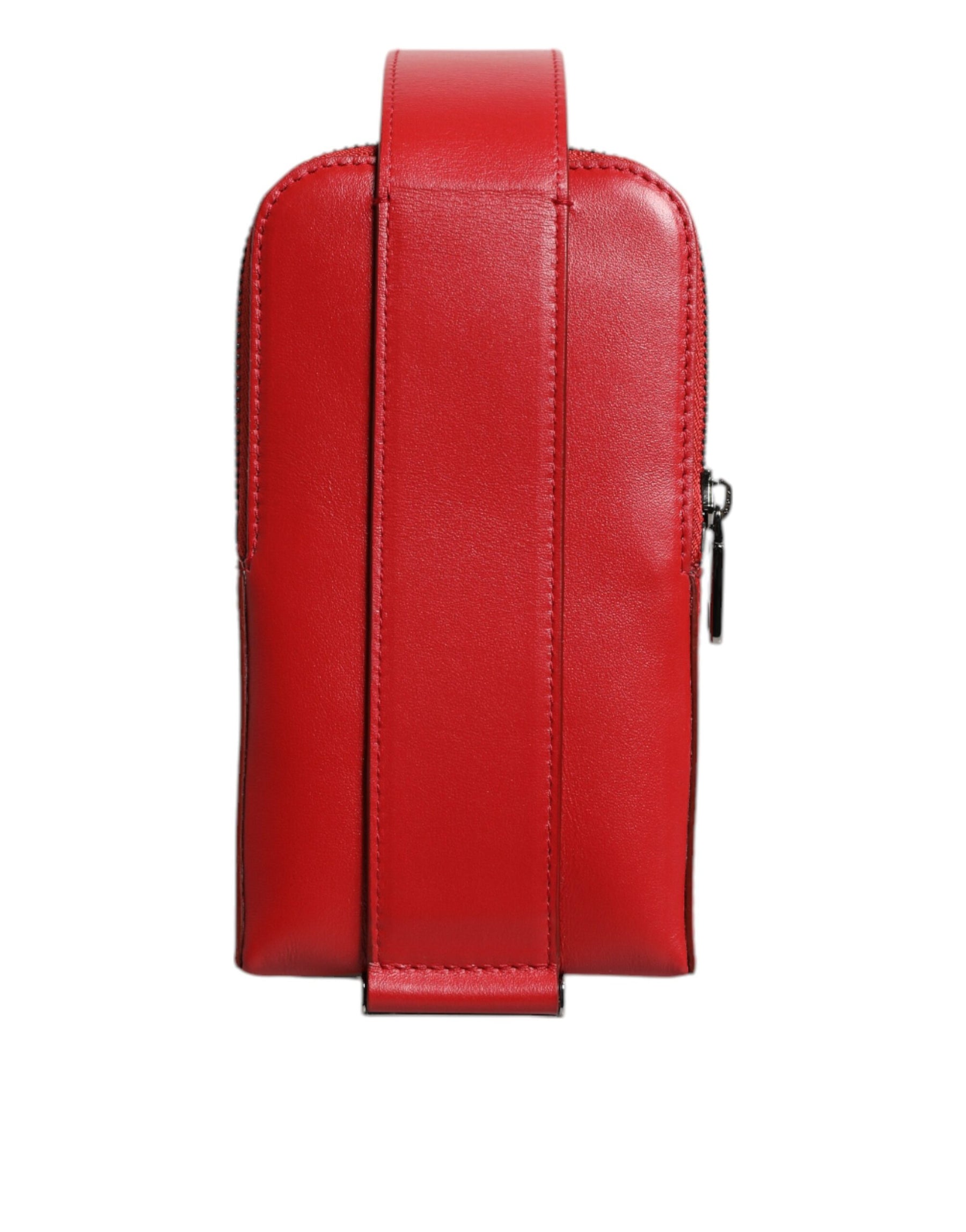Dolce & Gabbana Red Leather Logo Zip Around Card Holder Wide Strap Wallet | Regal Royce