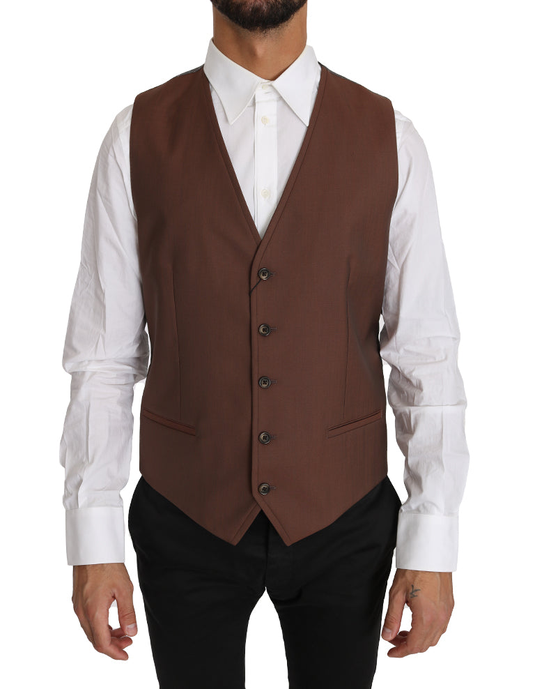 Dolce & Gabbana Brown Wool Silk Waistcoat Vest | Regal Royce