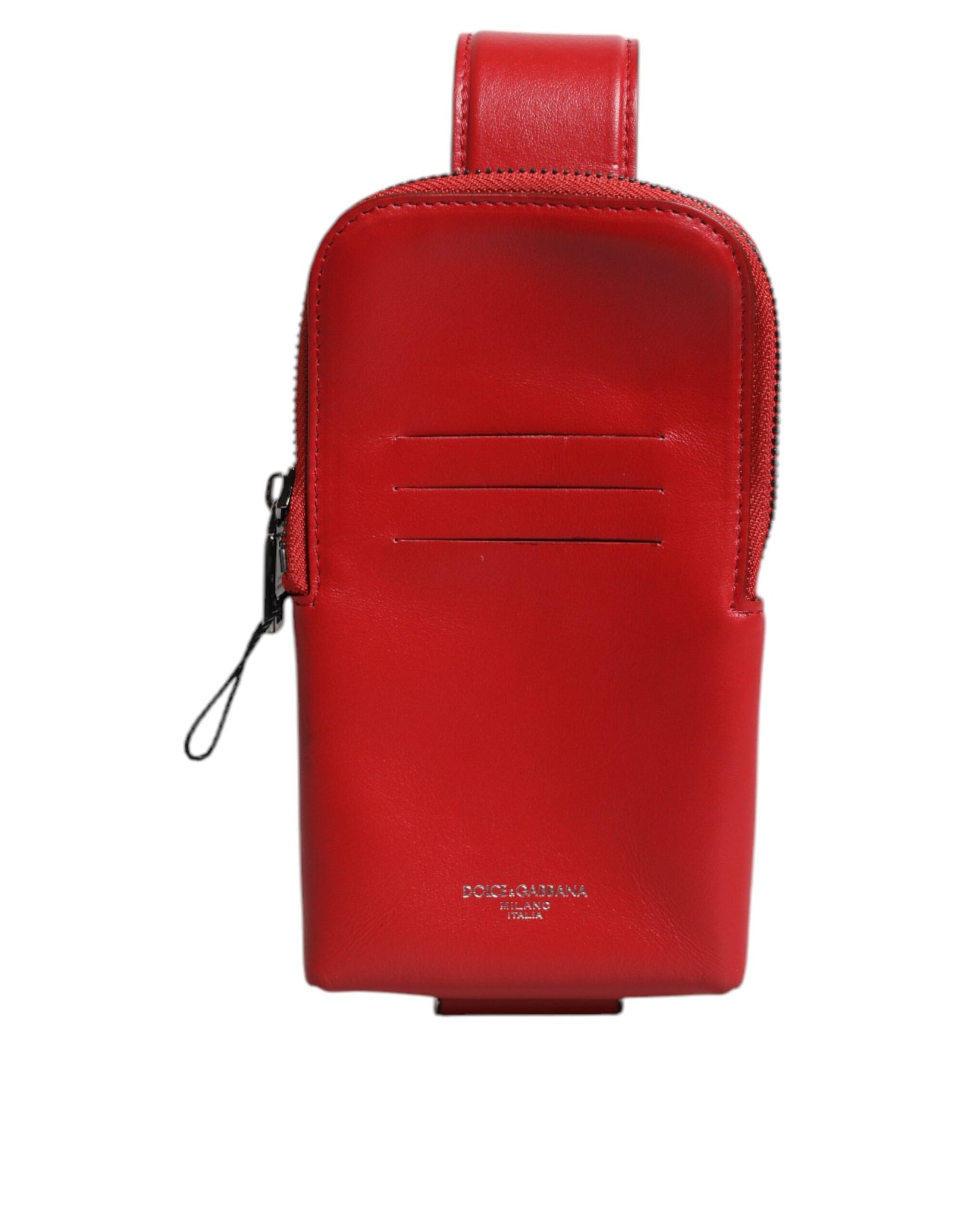 Dolce & Gabbana Red Leather Logo Zip Around Card Holder Wide Strap Wallet | Regal Royce