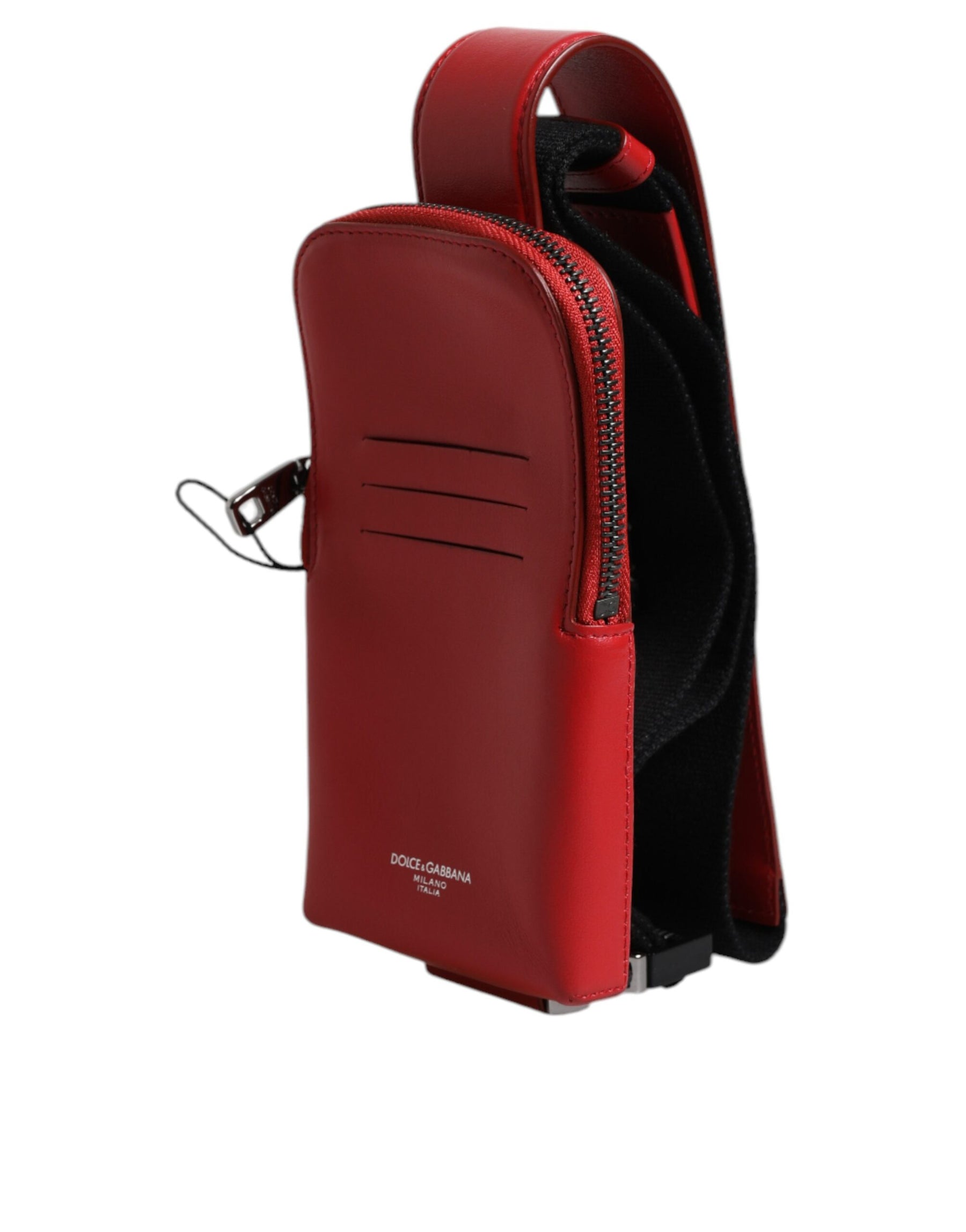 Dolce & Gabbana Red Leather Logo Zip Around Card Holder Wide Strap Wallet | Regal Royce