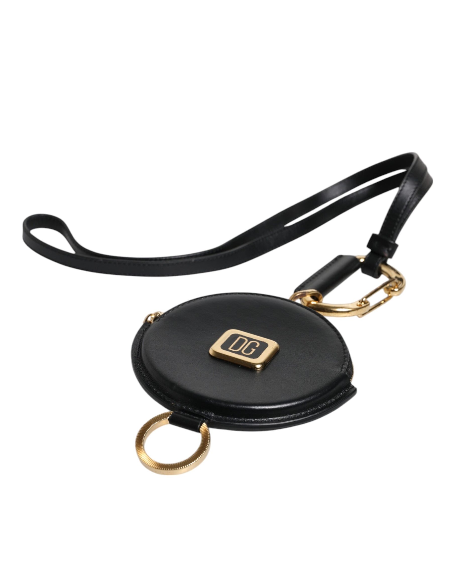 Dolce & Gabbana Black Round Leather DG Logo Coin Purse Lanyard Wallet | Regal Royce