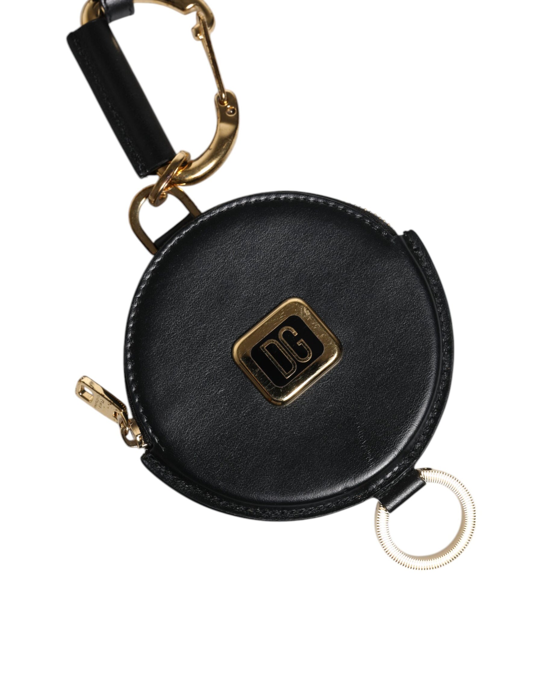 Dolce & Gabbana Black Round Leather DG Logo Coin Purse Lanyard Wallet | Regal Royce