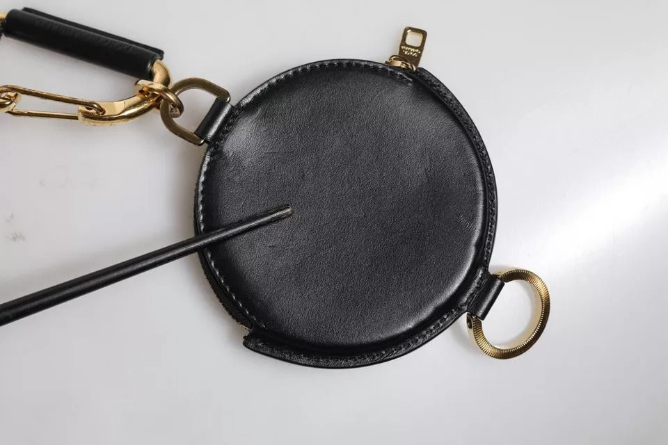 Dolce & Gabbana Black Round Leather DG Logo Coin Purse Lanyard Wallet | Regal Royce