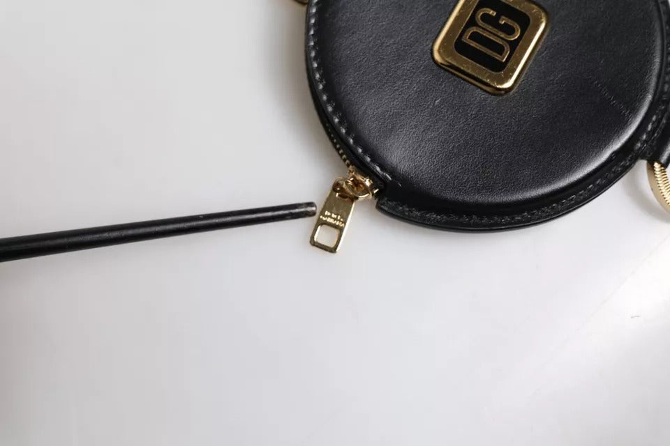 Dolce & Gabbana Black Round Leather DG Logo Coin Purse Lanyard Wallet | Regal Royce