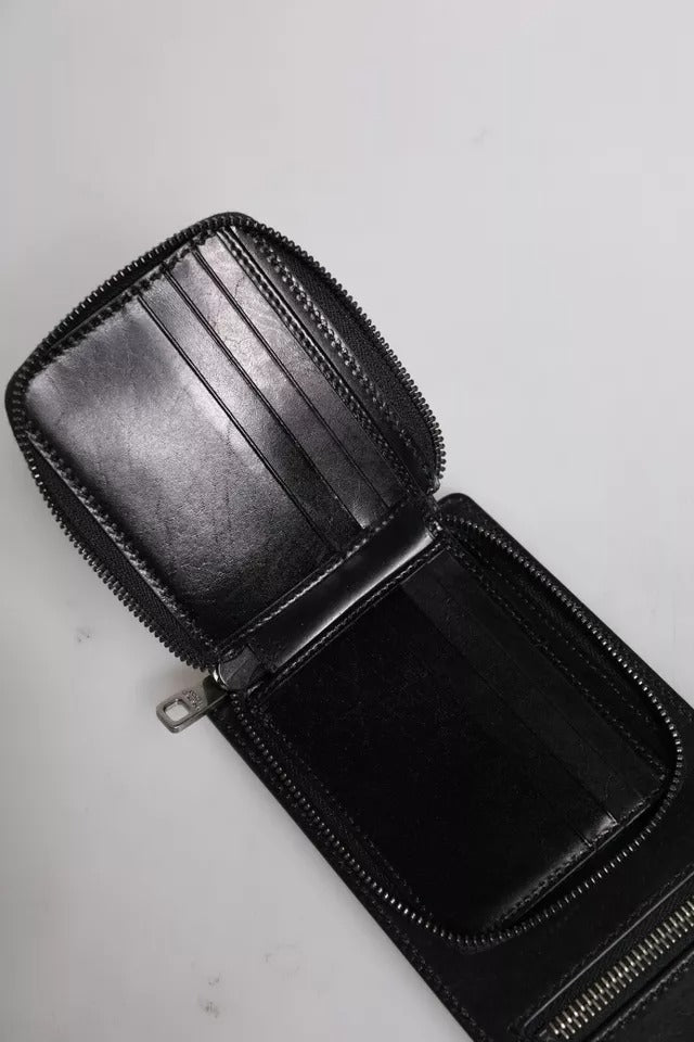 Dolce & Gabbana Black Horse Leather Zip Logo Shoulder Neck Strap Wallet | Regal Royce