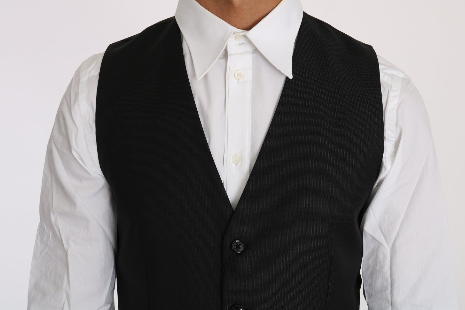 Dolce & Gabbana Black Solid Wool Silk Waistcoat Vest | Regal Royce