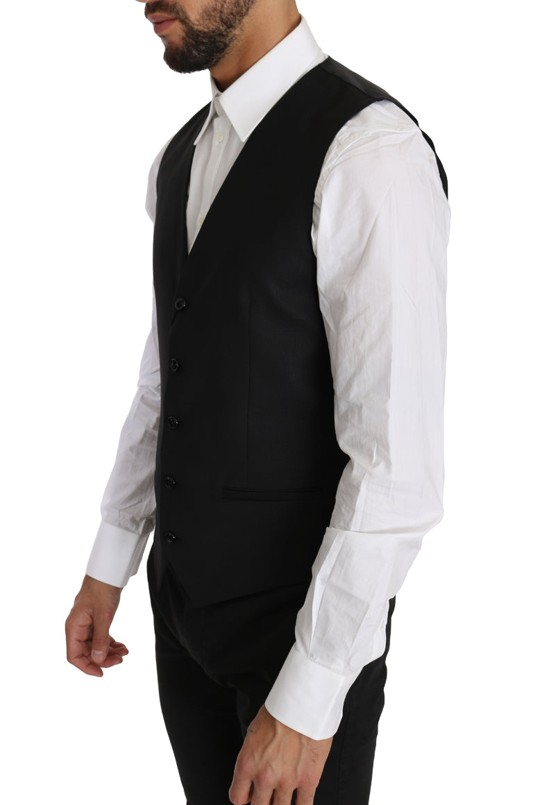 Dolce & Gabbana Black Solid Wool Silk Waistcoat Vest | Regal Royce