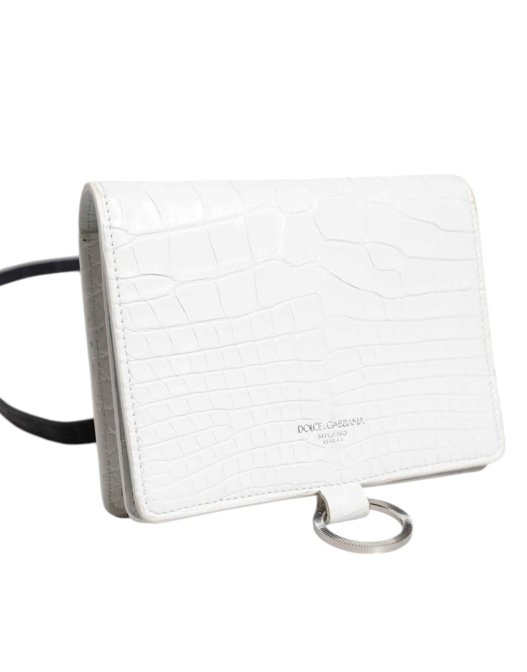 Dolce & Gabbana White Blue Leather Bifold Crossbody Sling Wallet | Regal Royce