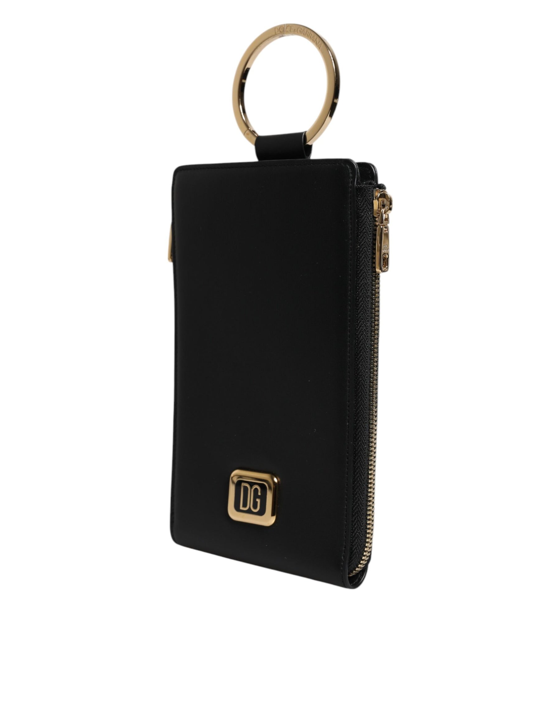 Dolce & Gabbana Black Leather Logo Plaque Neck Strap Card Coin Wallet | Regal Royce