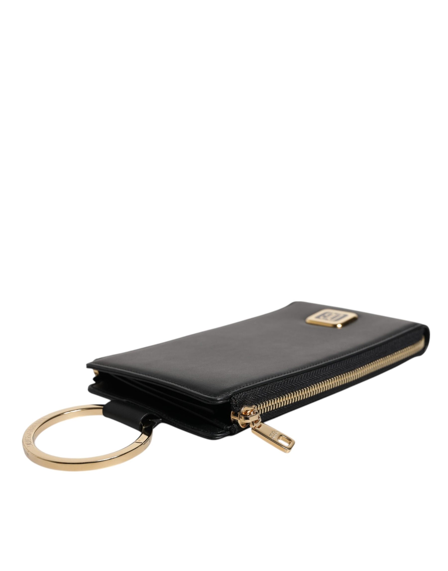 Dolce & Gabbana Black Leather Logo Plaque Neck Strap Card Coin Wallet | Regal Royce
