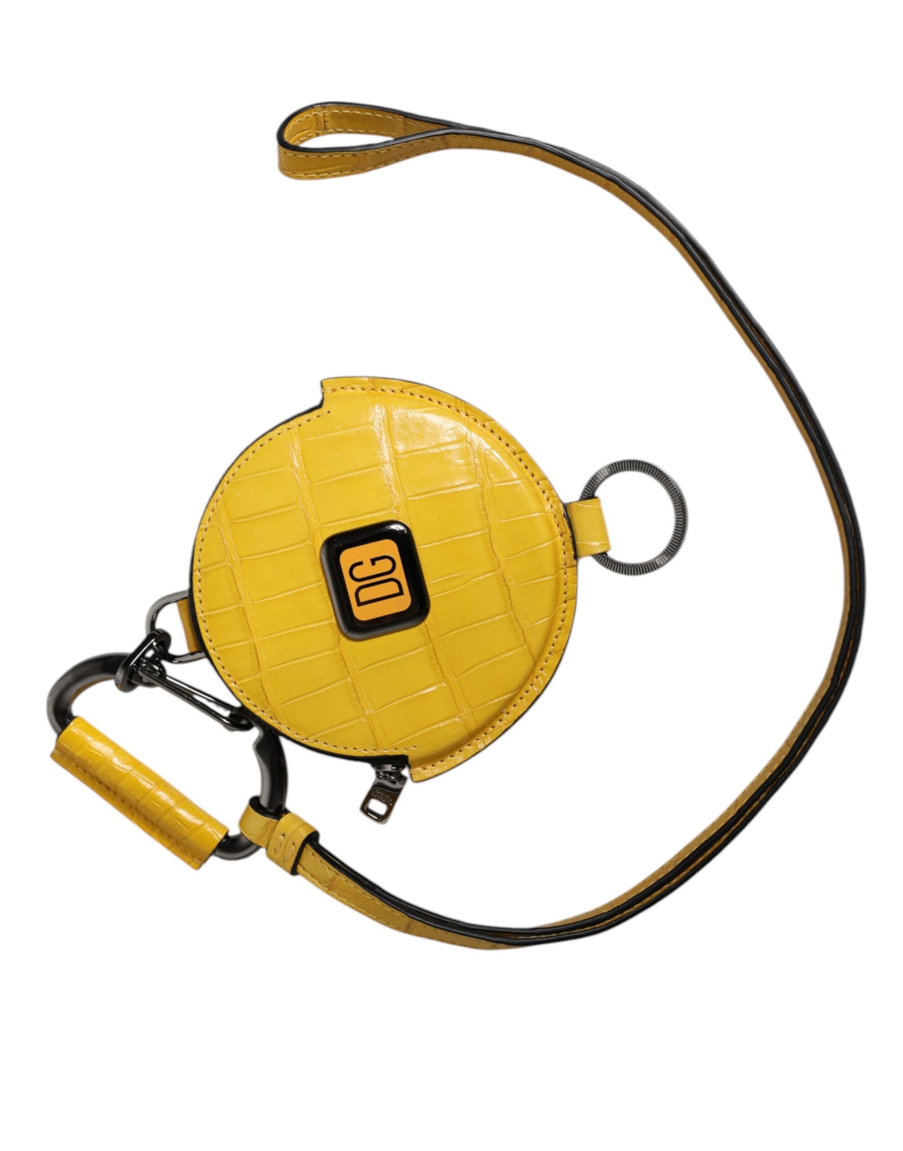 Dolce & Gabbana Yellow Round Leather DG Logo Coin Purse Lanyard Wallet | Regal Royce
