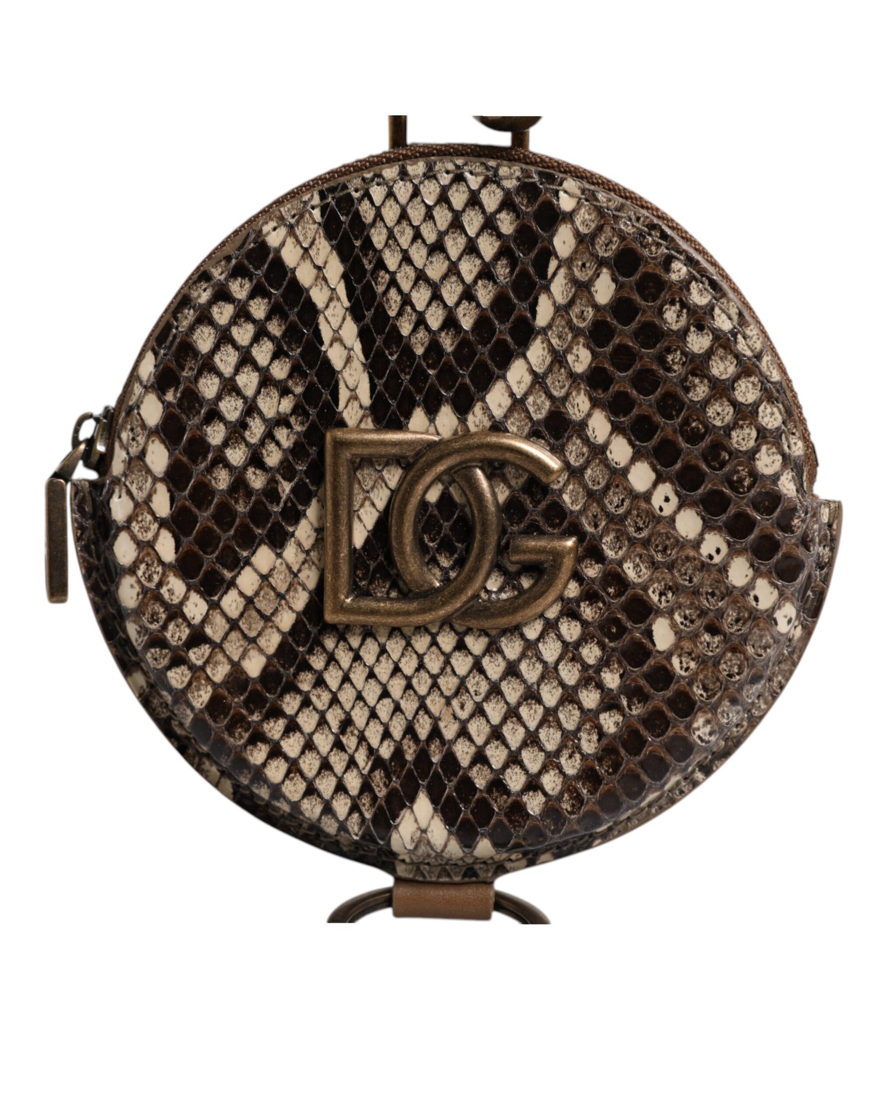 Dolce & Gabbana Brown Round Leather DG Logo Coin Purse Lanyard Wallet | Regal Royce