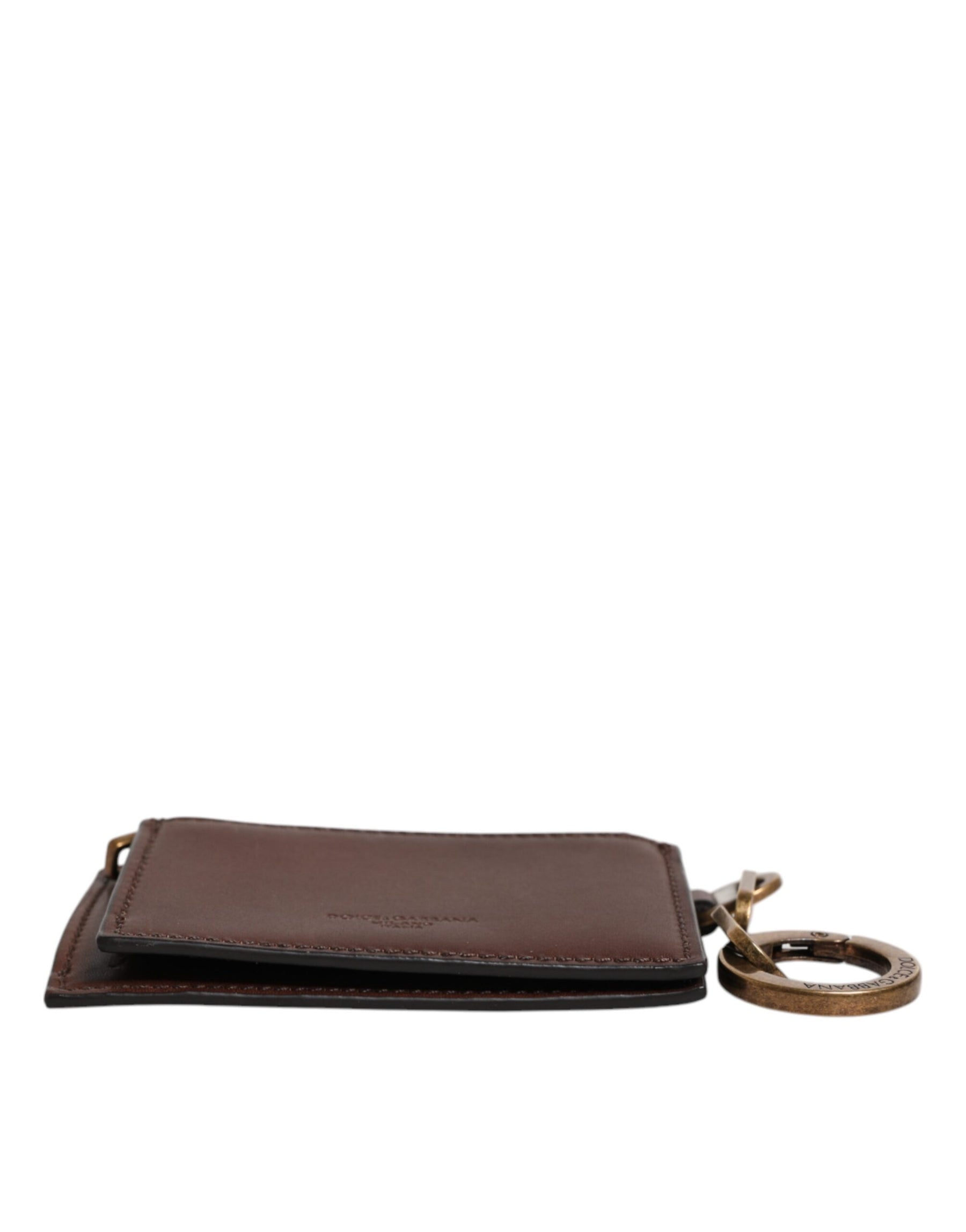 Dolce & Gabbana Brown Leather Zip Logo Keyring Coin Purse Keyring Wallet | Regal Royce