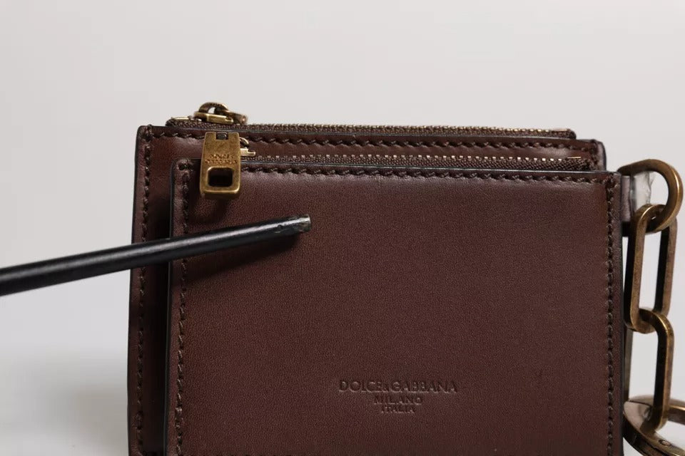 Dolce & Gabbana Brown Leather Zip Logo Keyring Coin Purse Keyring Wallet | Regal Royce