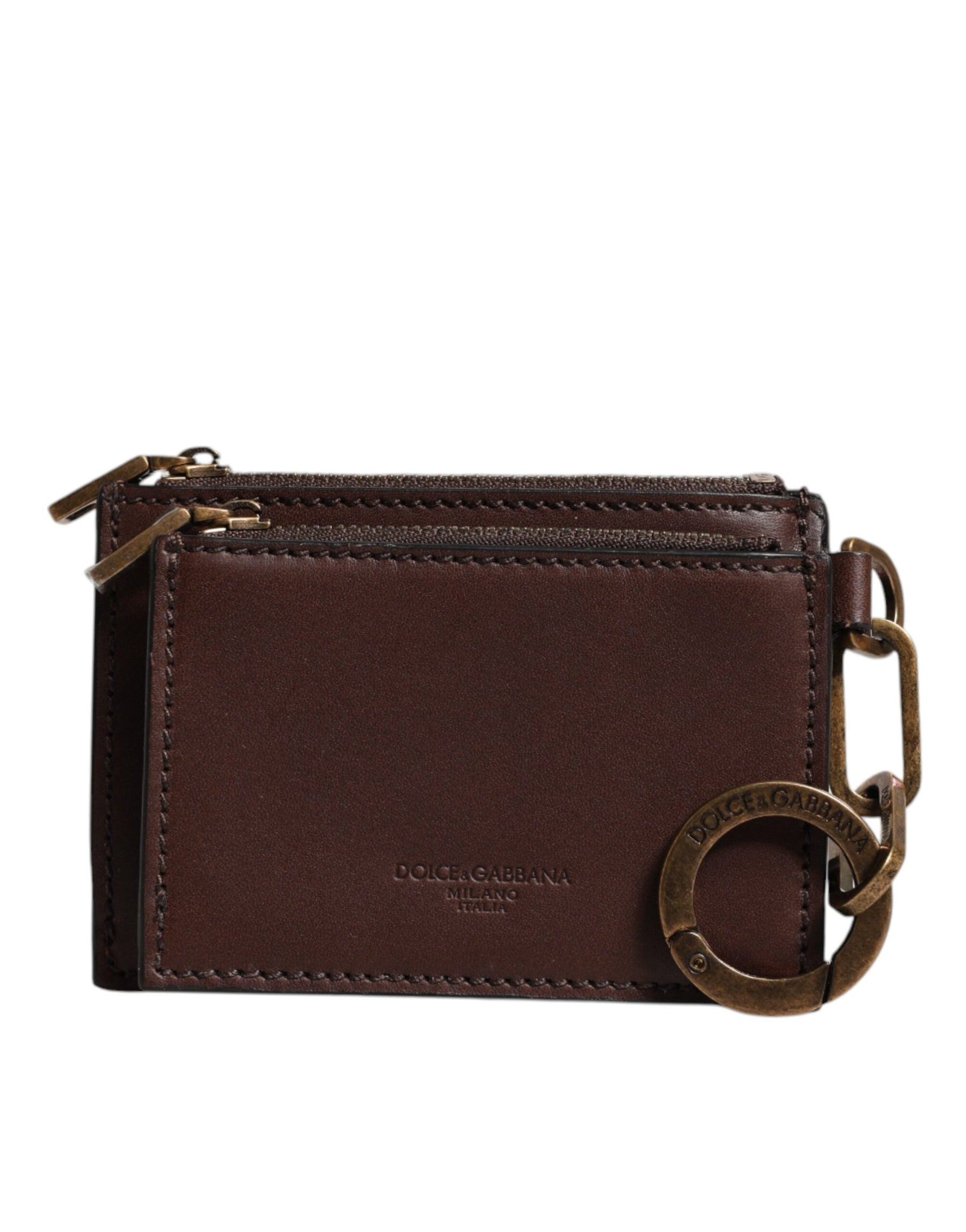 Dolce & Gabbana Brown Leather Zip Logo Keyring Coin Purse Keyring Wallet | Regal Royce