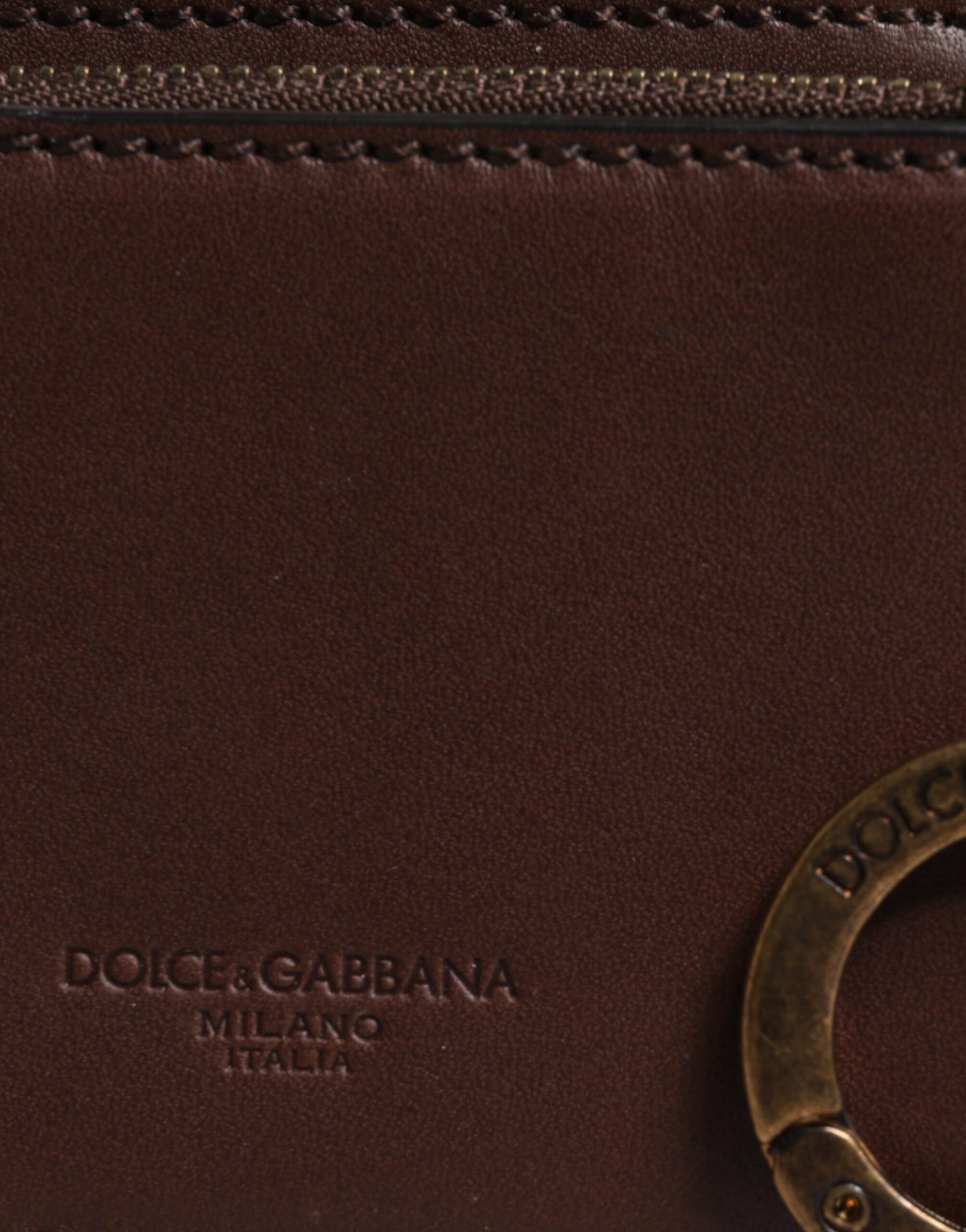Dolce & Gabbana Brown Leather Zip Logo Keyring Coin Purse Keyring Wallet | Regal Royce