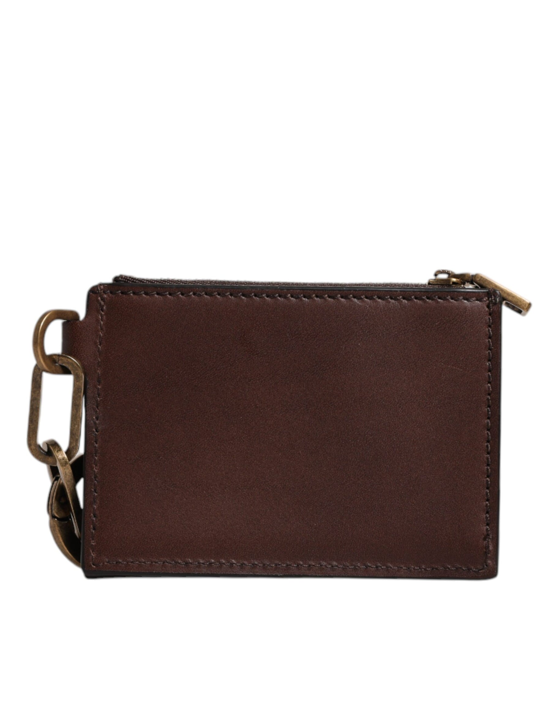 Dolce & Gabbana Brown Leather Zip Logo Keyring Coin Purse Keyring Wallet | Regal Royce