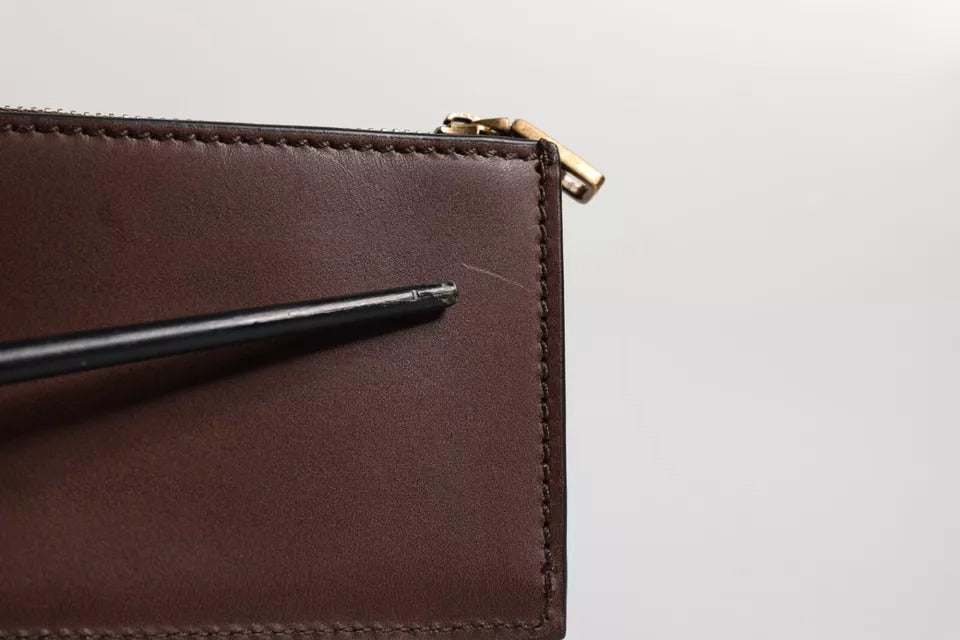 Dolce & Gabbana Brown Leather Zip Logo Keyring Coin Purse Keyring Wallet | Regal Royce