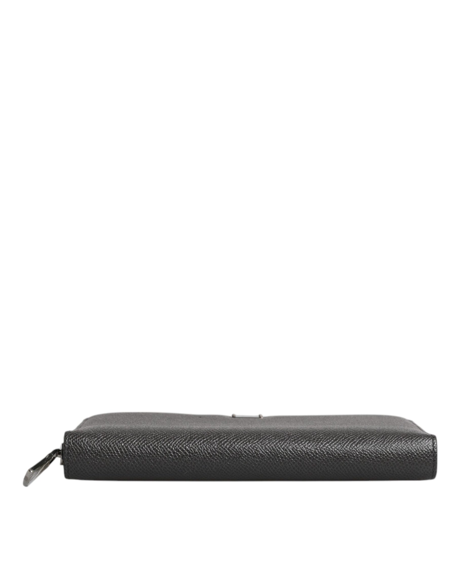 Dolce & Gabbana Dark Gray Leather DG Logo Zip Around Continental Wallet | Regal Royce