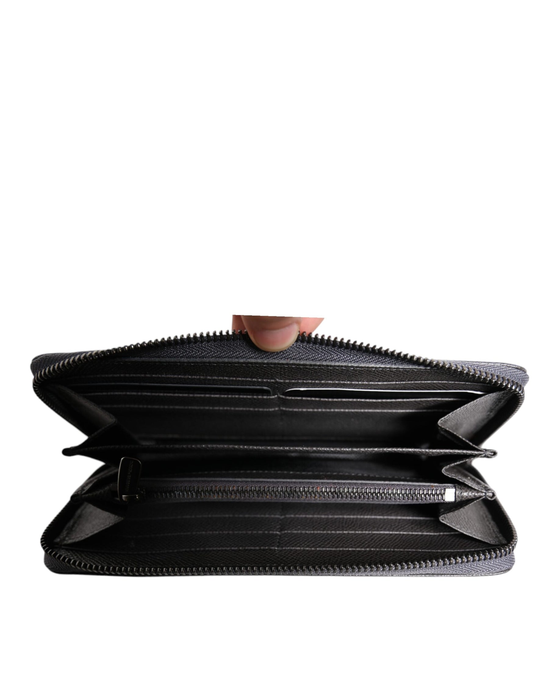 Dolce & Gabbana Dark Gray Leather DG Logo Zip Around Continental Wallet | Regal Royce