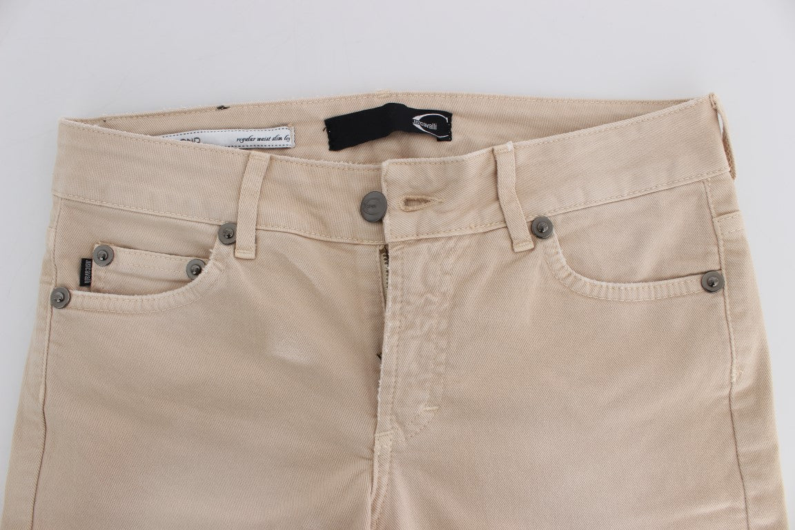 Cavalli Beige Wash Slim Fit Cotton Stretch Jeans | Regal Royce