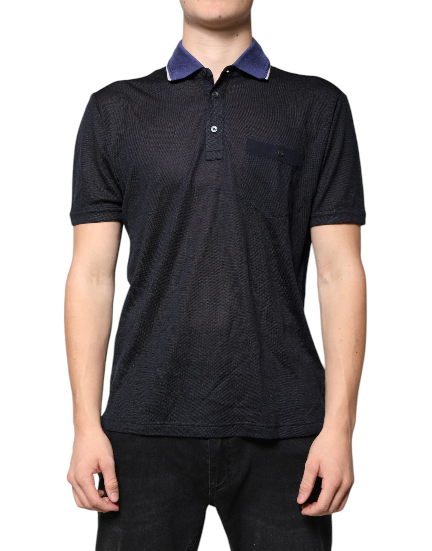 Dolce & Gabbana Blue Silk Collared Short Sleeves Polo T-shirt | Regal Royce