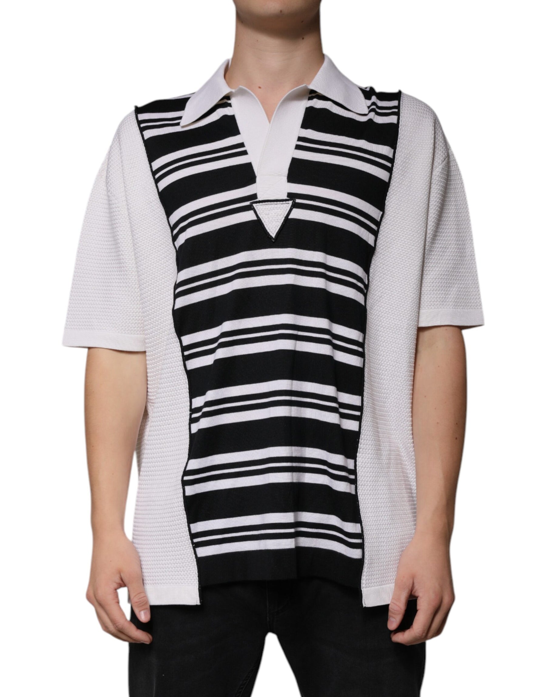 Dolce & Gabbana Black White Stripes Collared Polo T-shirt | Regal Royce