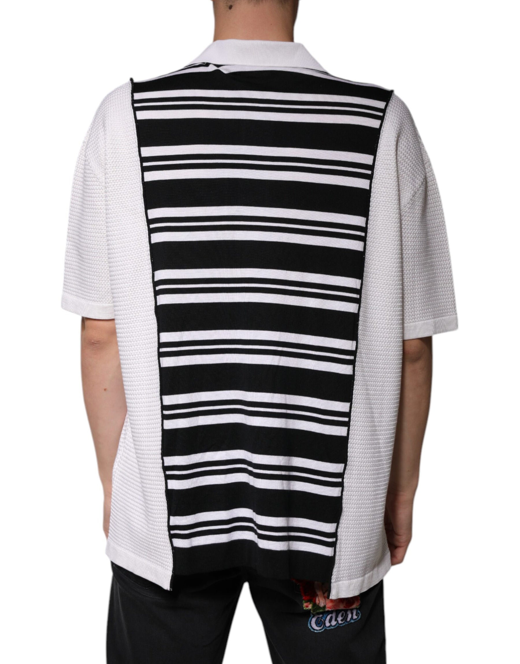 Dolce & Gabbana Black White Stripes Collared Polo T-shirt | Regal Royce