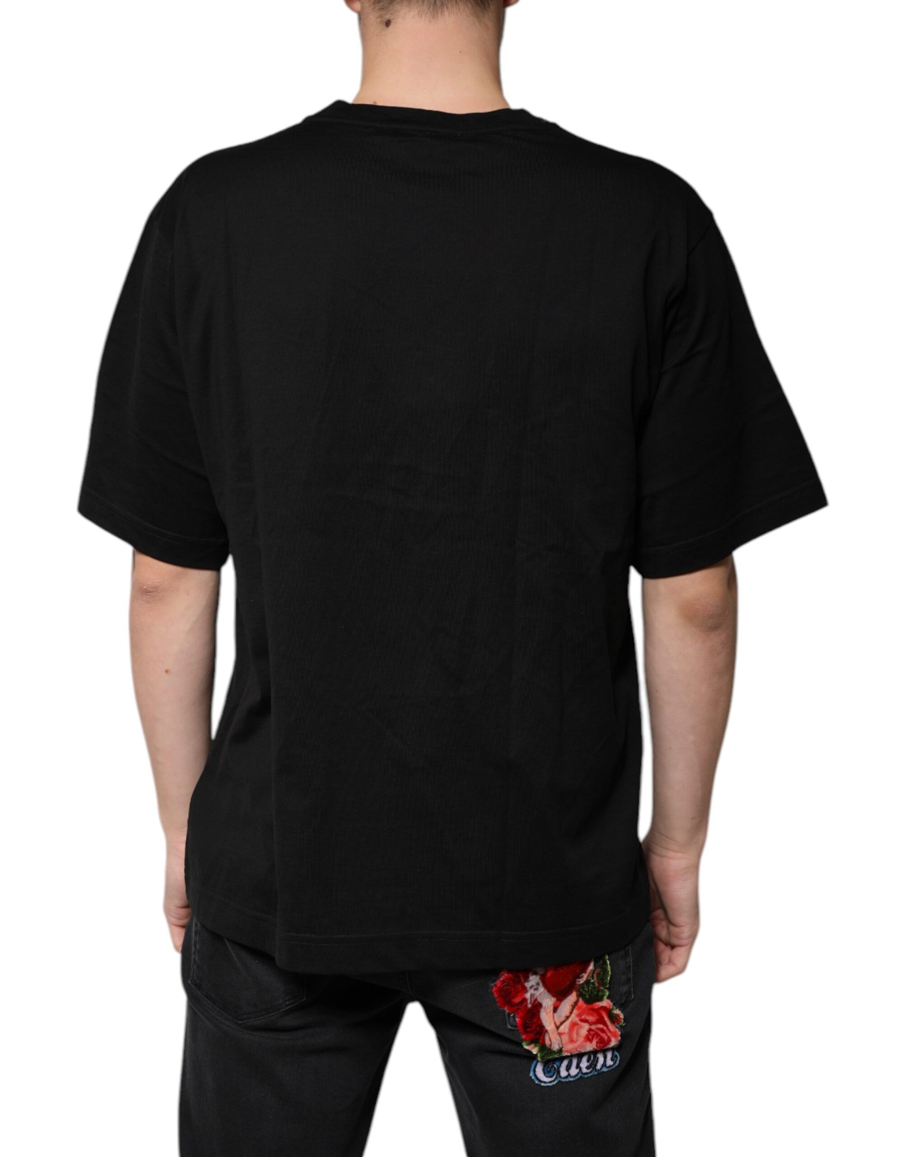 Dolce & Gabbana Black Cotton Logo Vneck Short Sleeve T-shirt | Regal Royce