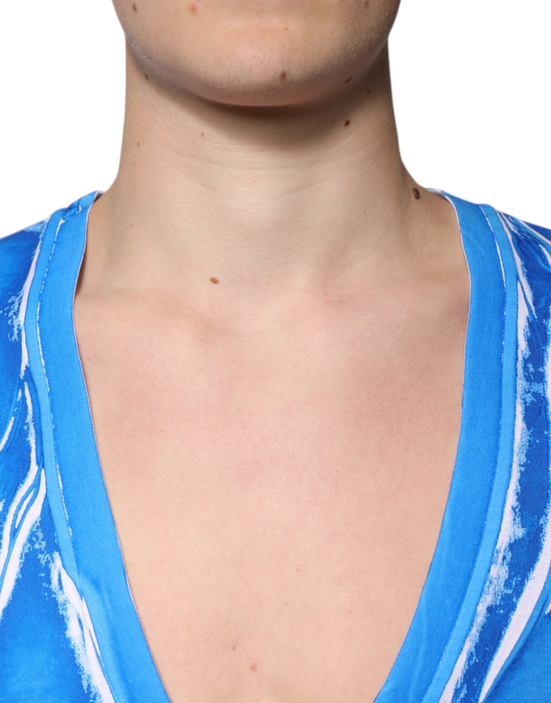 Dolce & Gabbana Blue Cotton V-neck Short Sleeves T-shirt | Regal Royce