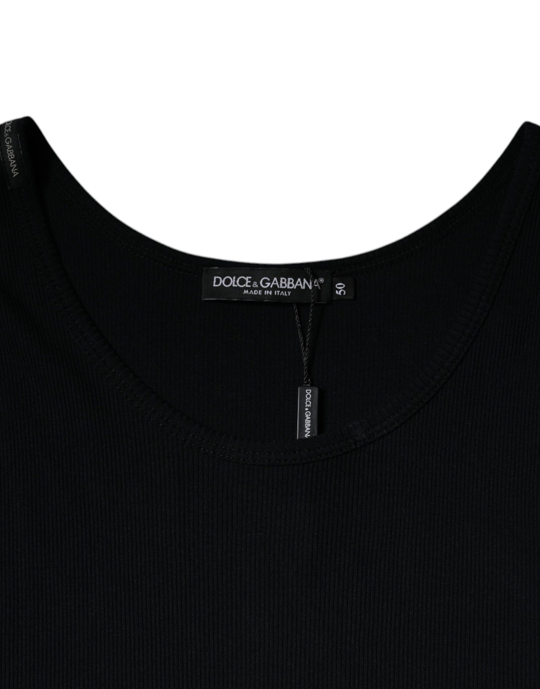 Dolce & Gabbana Black Cotton Sleeveless Round Neck Tank T-shirt | Regal Royce