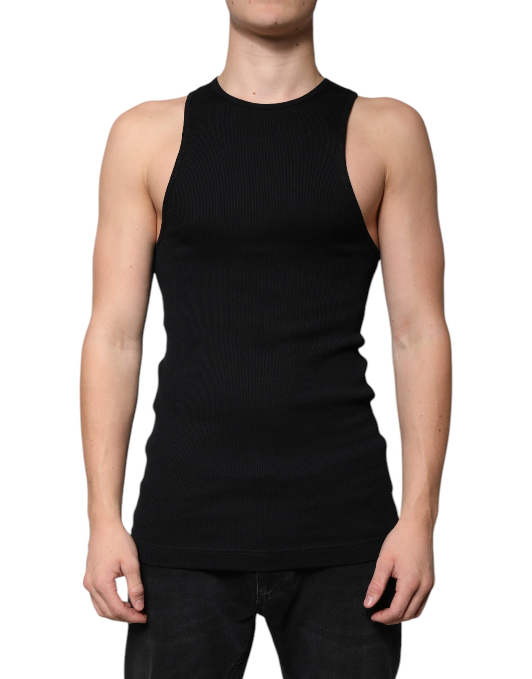 Dolce & Gabbana Black Cotton Sleeveless Round Neck Tank T-shirt | Regal Royce